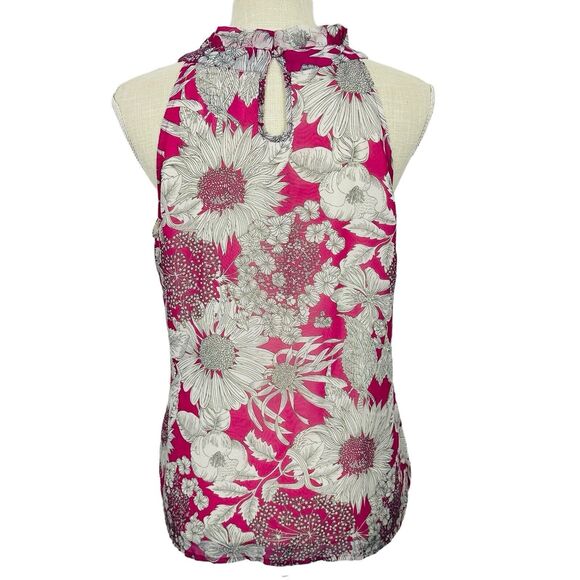 Liberty of London Floral Tank Top High Neck Lined Breezy Womens Sz M Pink White - Picture 5 of 11